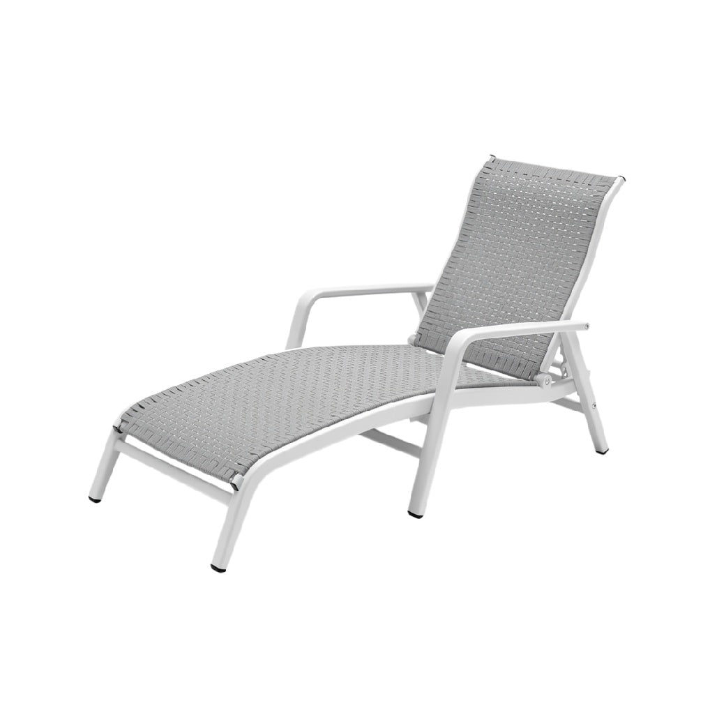 Adjustable Outdoor Lounge Chair with Woven Gray Fabric and Aluminum Frame